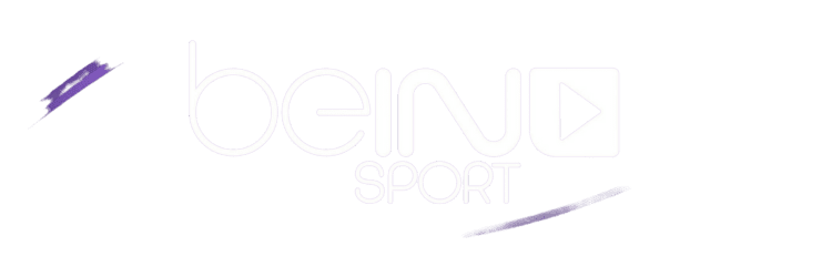 Home Logo van beIN Sport-kanaal, met gestileerde witte tekst met een afspeelknoppictogram geïntegreerd in het ontwerp. De letters "b", "e" en "n" zijn duidelijk zichtbaar, terwijl "I" en "sport" eronder zijn geplaatst. Het ontwerp bevat swooshes en paarse accenten, perfect voor fans die via IPTV Nederland afstemmen.
